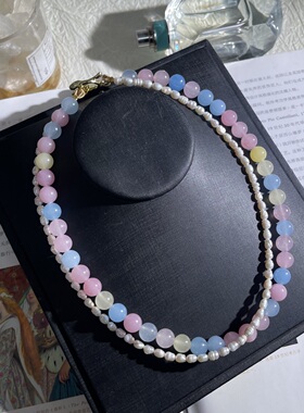 中古双层天某然石珍珠甜美项链