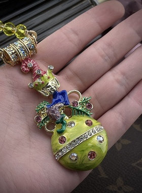 中古Vintage复古时尚精致小众气质珐琅设计蓝色人物吊坠