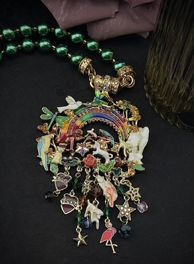 中古Vintage复古时尚气质绚丽彩虹围绕灵动动物造型坠饰