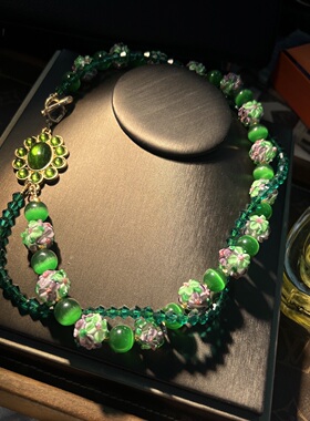 中古Vintage简约时尚气质典雅双层穆拉诺拒马河琉璃项链