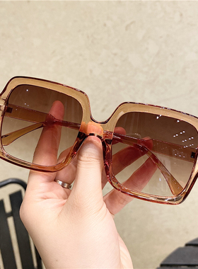 网红款超大框方形墨镜女圆脸复古茶色太阳镜女潮素颜神器橘色眼镜