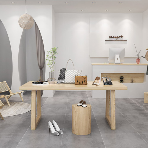 服装店简约实木中岛流水台网红鞋包饰品展示台花店中间原木摆放桌 - 图1