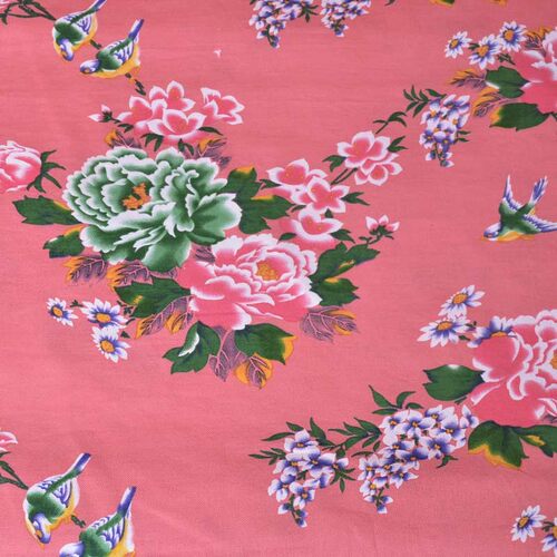 原创中国风全棉布料东北大花布面料服装民族风怀旧绿色紫红牡丹花 - 图1