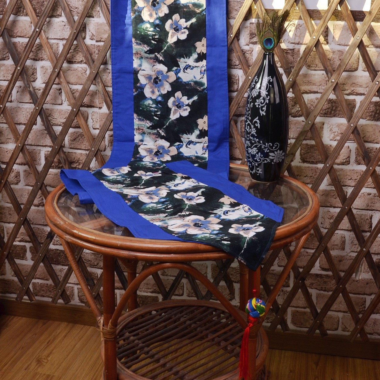 中式家居软饰布艺镶边吊穗桌旗床旗柜旗棉麻玉兰花印花餐垫茶垫,淘宝优惠券,粉丝福利购,淘宝优惠卷