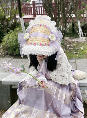 田园风宽檐刺绣防晒草帽女