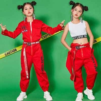 儿童架子鼓爵士嘻哈演出服女童走秀工装少儿街舞表演服装潮服模特 虎窝淘