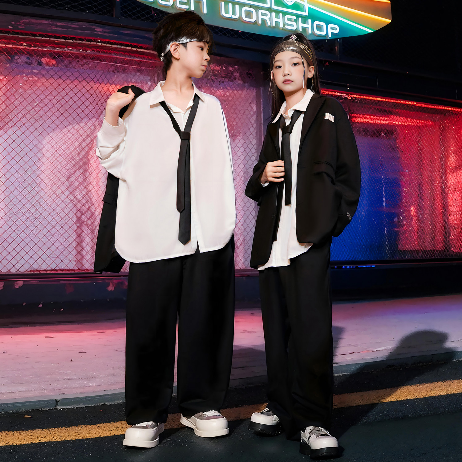 街舞儿童潮服hiphop男童衬衫团体演出服走秀西装套装架子鼓服装帅,淘宝优惠券,粉丝福利购,淘宝优惠卷