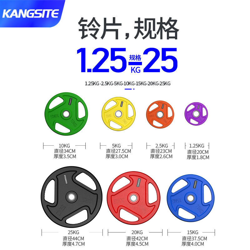 康斯特彩色杠铃片大孔杠铃套装家用举重臀推专业奥杆1.25kg手抓片 - 图0