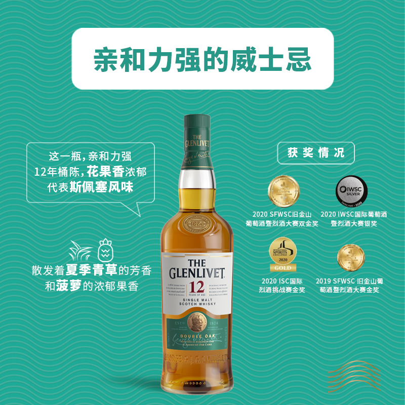 glenlivet格兰威特12年陈酿单一麦芽苏格兰威士忌700ml洋酒烈酒 - 图2