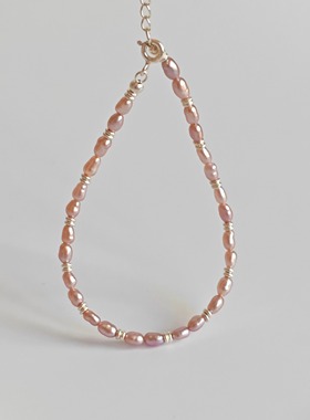 鸢语海|天然紫色真珍珠手链巴洛克手串纯银链炫彩甜美礼物高级