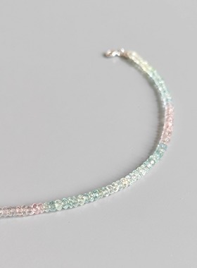 鸢语海|天然纯净体水晶手链摩根石海蓝宝手串绿柱石糖果色纯银链