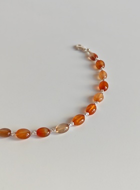 鸢语海|天然红玛瑙碎银子S925纯银手链精致礼物女新年红色首饰