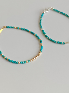 鸢语海|天然绿松石手串纯银碎银子手链不掉色小细链14k注金设计感