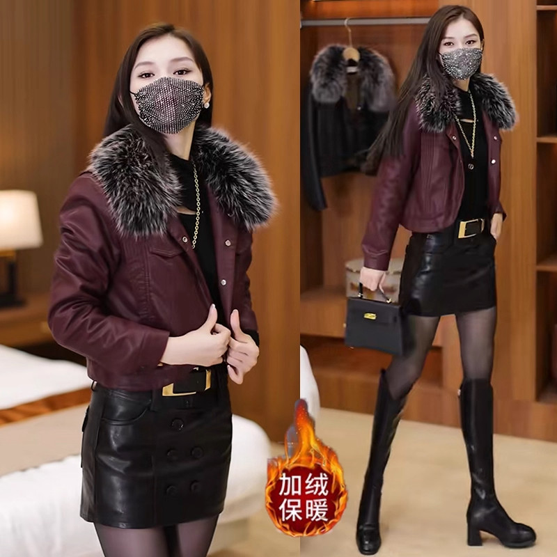 时尚套装短款皮衣外套2025冬季新款气质高级感显瘦保暖加绒两件套,淘宝优惠券,粉丝福利购,淘宝优惠卷