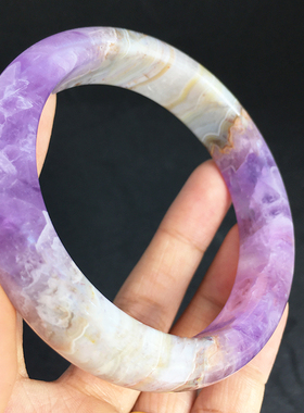 天然极光玛瑙手镯薰衣草紫晶女款一物一图玛瑙手镯饰品