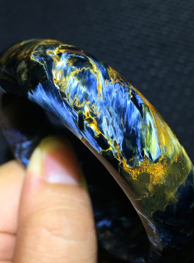 Pietersite彼得石手镯蓝黄火彩纹理内径55毫米55mm纳米比亚料843