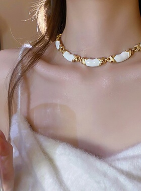 法国【设计师】Glam Dani 高级感颈链中古饰品珐琅交叉黑金项链