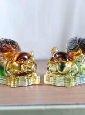 彩色琉璃生肖猪，招财摆件本命年