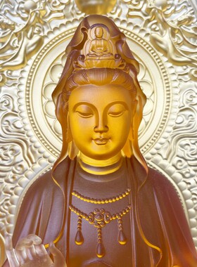 西方三圣琉璃背板观音60cm供奉摆件居家