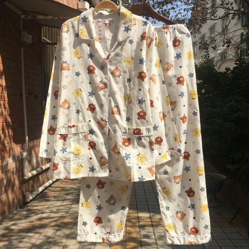 女士斜纹棉布长袖薄款梭织纯棉布卡通可爱五角星熊大码短袖睡衣,淘宝优惠券,粉丝福利购,淘宝优惠卷