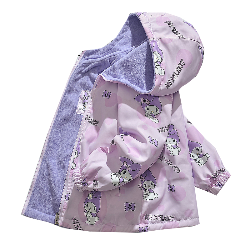 女童外套春装中大童加绒两双面穿冲锋衣洋气春秋儿童薄绒气质风衣 - 图3