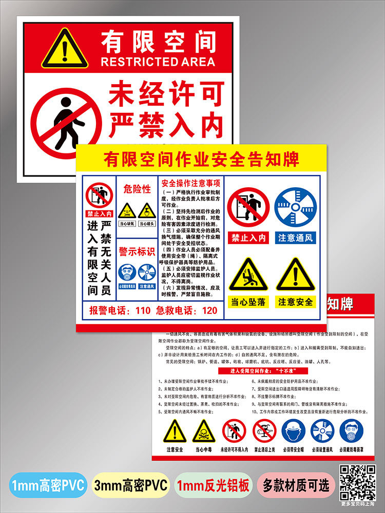 有限空间警示标识牌安全告知牌作业风险告知牌当心受限空间标志牌危险警示告知卡管理制度警示标志牌定制定做 - 图2