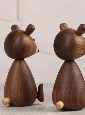 欧式装饰品丹麦实木黑熊摆件外贸出口原单质家居木质工艺品