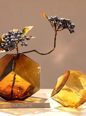 凹面魔方形水培玻璃花瓶家居软装插花工艺品几何花瓶摆件彩色玻璃