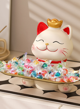 招财猫装放糖果盘子酒店摆件