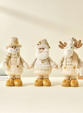 圣诞节老人雪人麋鹿摆件伸缩腿款娃娃北欧风圣诞家居装饰品礼物