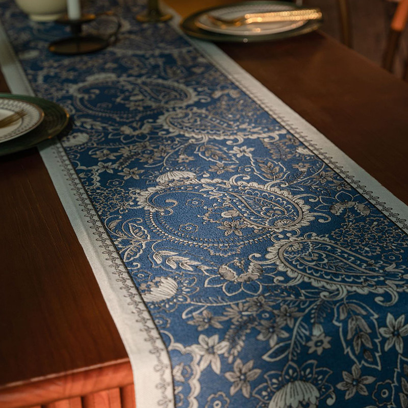 蓝色餐桌桌旗美式田园风餐边柜旗五斗鞋柜电视柜茶几长条盖布尾巾,淘宝优惠券,粉丝福利购,淘宝优惠卷