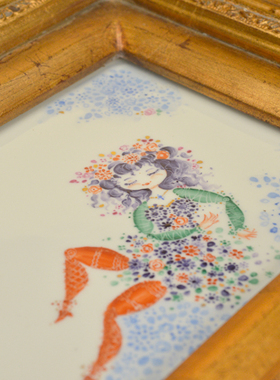 彩绘描金仲夏夜之梦瓷板画挂画