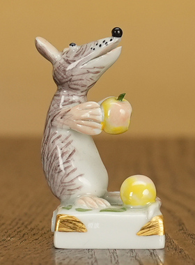 鼠年彩绘描金动物瓷塑摆件