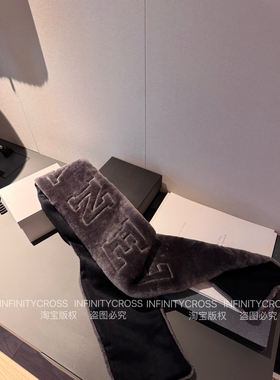 【INFINITYCROSS】24N刺绣立体字母皮毛一体真羊毛保暖围巾围脖潮