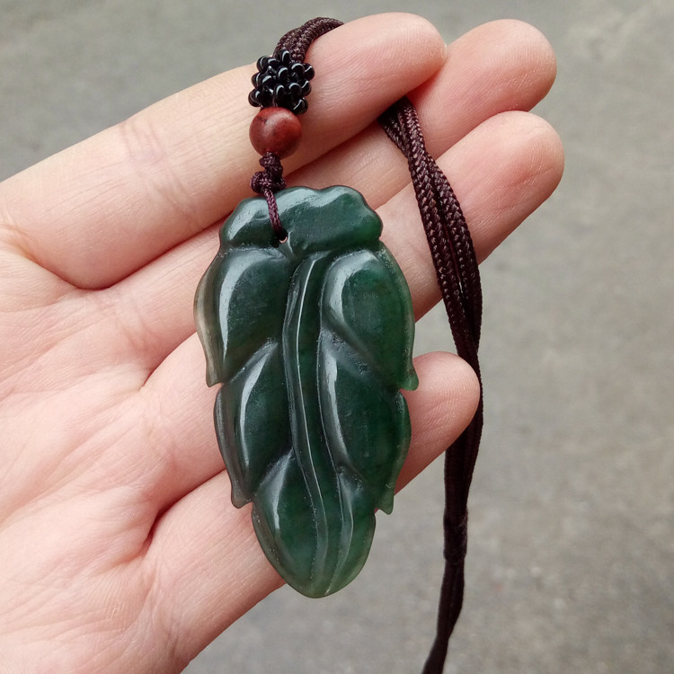 汇宝斋植物花卉新款南阳独山玉老料天蓝吊坠金枝俏雕树叶叶子玉叶