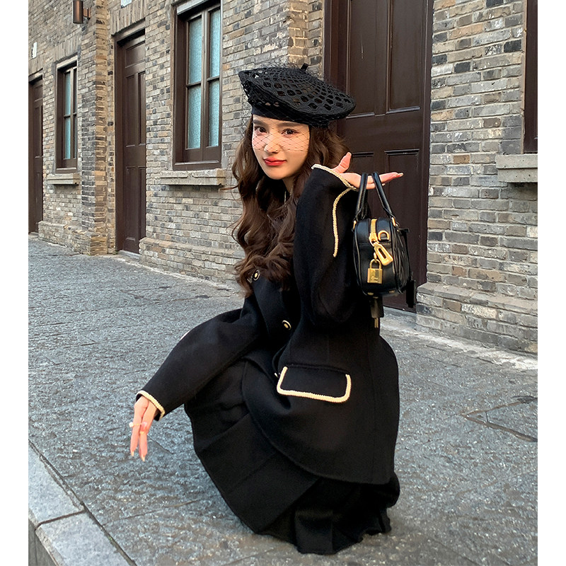 ZHUYIYI 2025秋冬新款黑色羊毛双面呢外套女小香风半裙套装两件套,淘宝优惠券,粉丝福利购,淘宝优惠卷