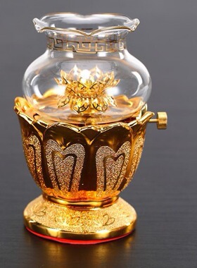 煤油灯结婚佛堂大号煤油灯陶瓷金色莲花油灯金色佛具供佛灯具供具