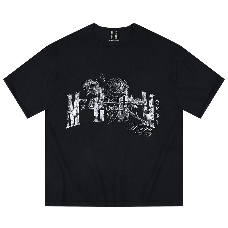 MEDM玫瑰针织休闲圆领短袖2025新品街头百搭潮流纯棉宽松半袖T恤,淘宝优惠券,粉丝福利购,淘宝优惠卷