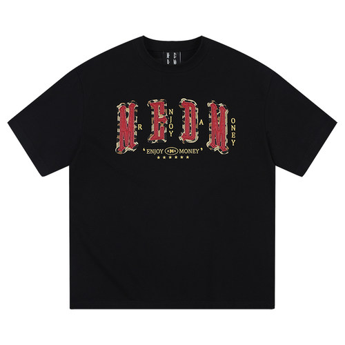 MEDM字母贴皮短袖T恤男士2025新款美式复古休闲五分半袖上衣服tee - 图3