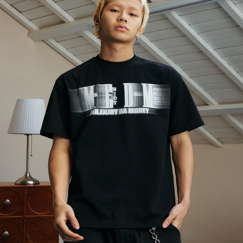 MEDM横排字母幻影ins撞色短袖T恤男印花宽松美式流行潮牌嘻哈tee - 图1