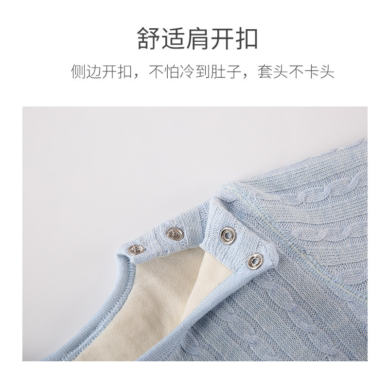 加绒保暖连体衣新生儿宝宝针织睡衣 伊宝贝连身衣/爬服/哈衣
