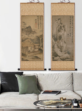 唐寅字画丝绸礼品卷轴画花鸟字画