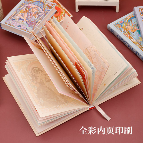 十二星座精装手账本硬壳笔记本学生用日记本子少女创意彩页记事本随身便携文具奖品精致烫金生日礼物女款礼品 - 图3
