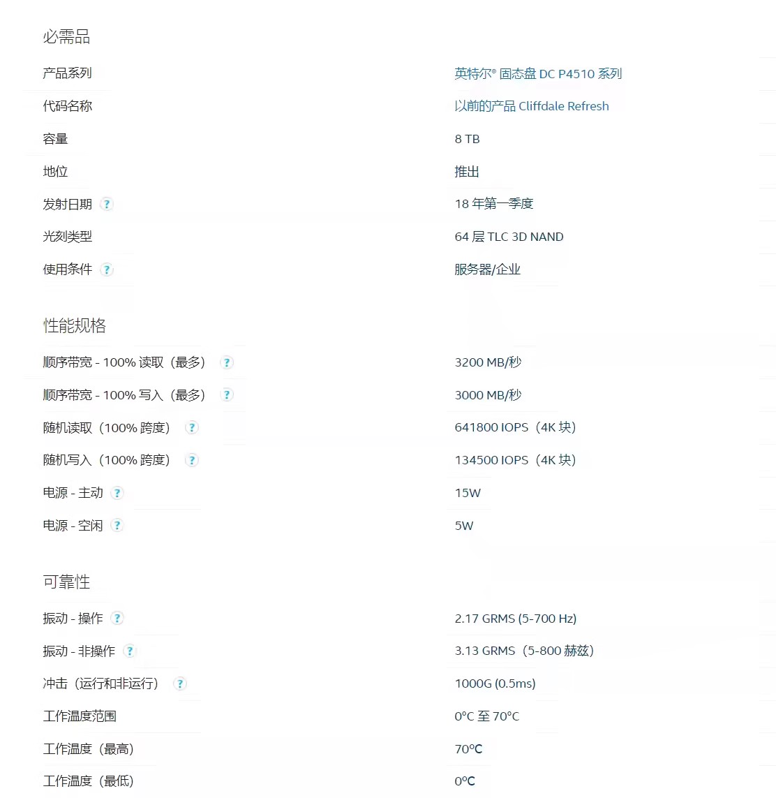 Intel/英特尔 P4510 8T U2 4T NVME协议 2T企业级SSD 固态硬盘1T - 图2