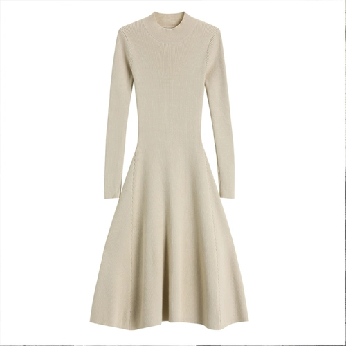 Трикотажное трикотажное платье, приталенное шерстяное платье, осенняя юбка, высокий воротник, 2022
