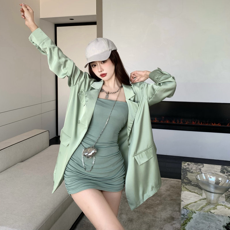 气质包臀设计感小众夏季缎面连衣裙 nurtureone妮茨维旗舰时尚套装