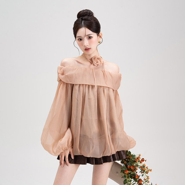 Nizvi ເສື້ອ chiffon ແຂນຍາວ elegant ບ່າຫນຶ່ງສໍາລັບແມ່ຍິງ