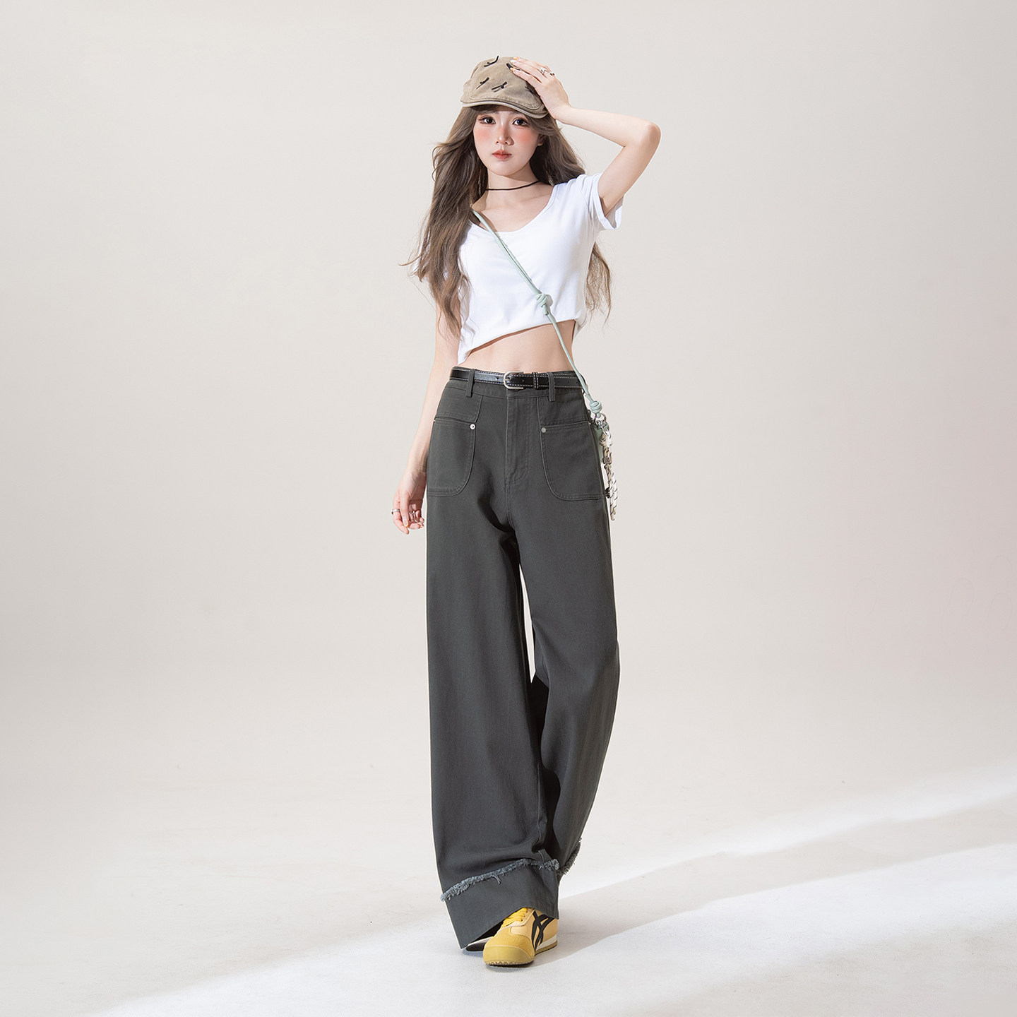 深灰色毛边阔腿牛仔裤女春季新款小个子高腰宽松显瘦休闲直筒长裤,淘宝优惠券,粉丝福利购,淘宝优惠卷