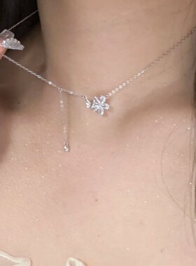 韩系清冷樱花蝴蝶锆石锁骨链