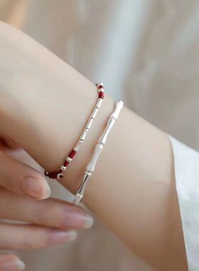 新款男女情侣幸运红绳手链女生银竹节上岸编织手绳男脚链女本命年